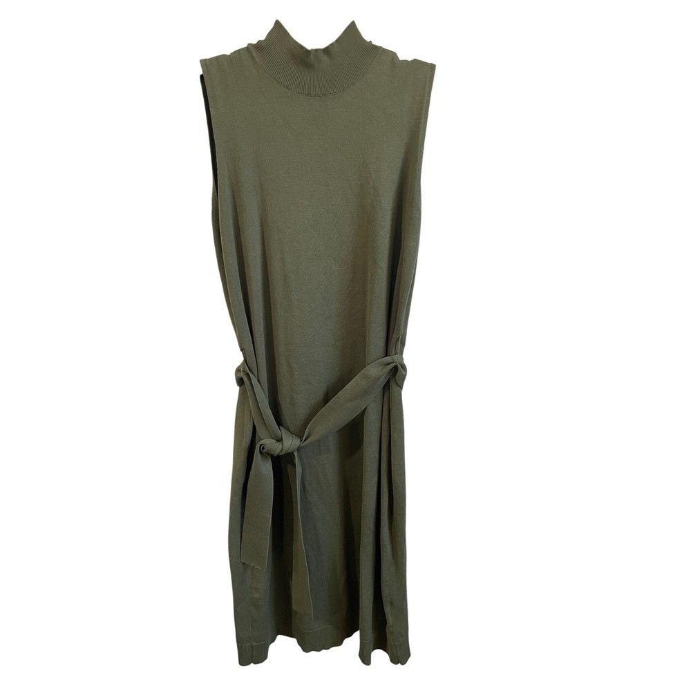 Magaschoni Olive Green Mock Neck Sleeveless Knit Sweater‎ Dress Small Minimalist